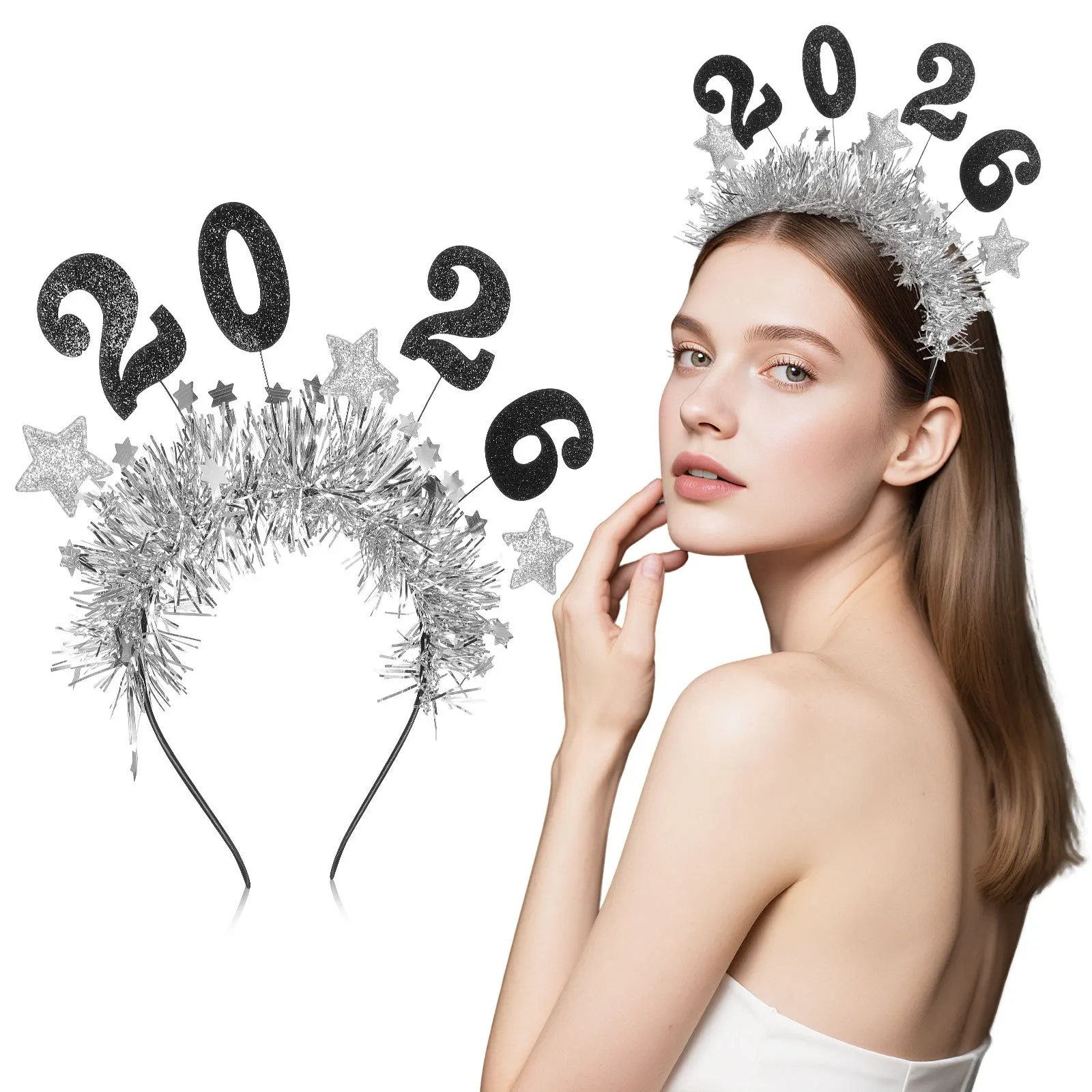 

2026 Number Star-Themed Headband Lightweight Festive Hair Accessory For New Year Party Shiny Festival Accessories Women Glitter