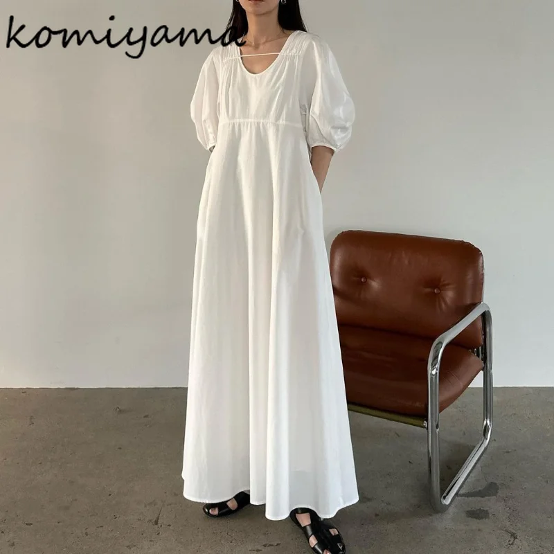 Abiti estivi drappeggiati a vita alta Abito da donna con maniche a sbuffo con scollo a V Abiti casual larghi giapponesi Moda vintage Robe Femme