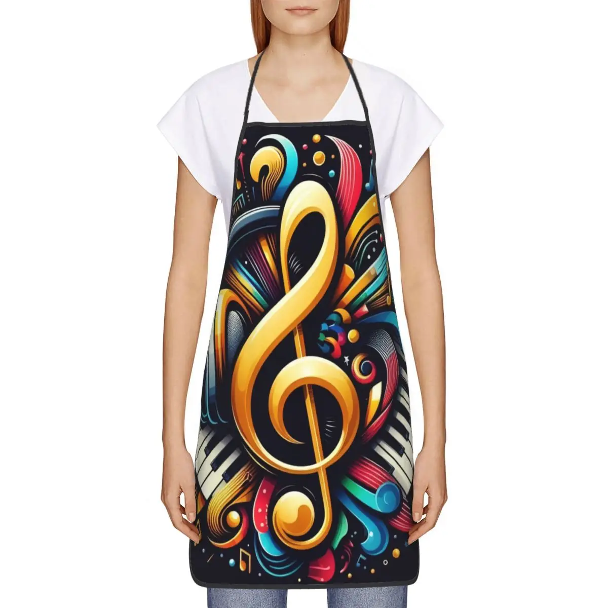 Custom Piano Keyboard Musical Notes Apron for Women Men Unisex Bib Kitchen Cooking Tablier Cuisine Chef Baking