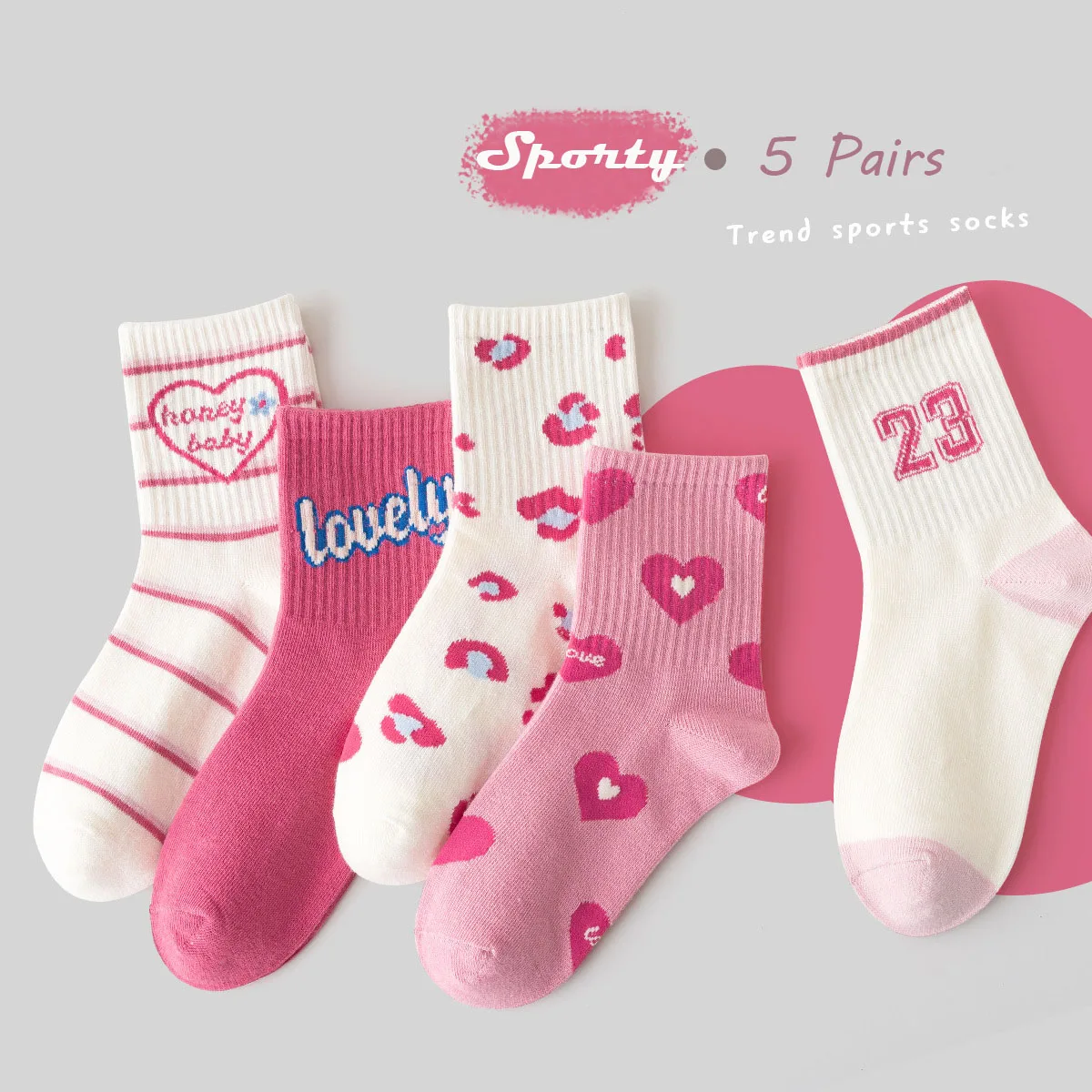 5 Pairs Spring Socks Girls Kids Socks Athletic Socks Sport Crew Youth Cotton Soft Breathable Socks for Outdoor