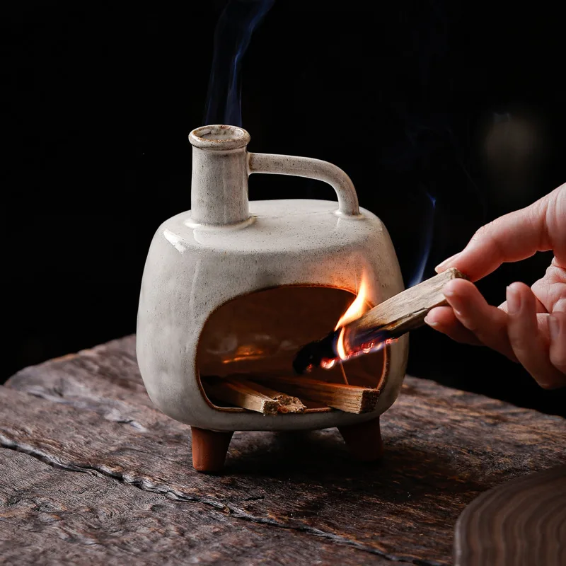 Ceramic Incense Burner Palo Santo Holder Small Fireplace Censer Aromatherapy Sage Smudge Furnace Home Yoga Meditation Decor