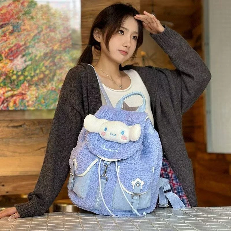 Plecak Sanrio Cinnamoroll Torba Studencka typu Bucket Duża Pojemność i Uroczy Plecak Podróżny Pluszowy Prezent dla Dziewczynek na Festiwal
