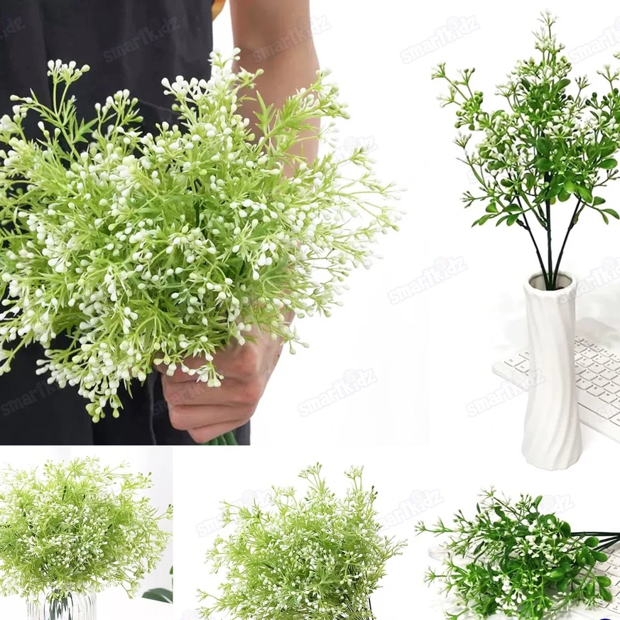 [1 Stalk] White Milan Flowers aka Baby Breath Artificial Flowers | Babys Breath Leaves | Daun Bunga Hiasan - smartkidz Table top