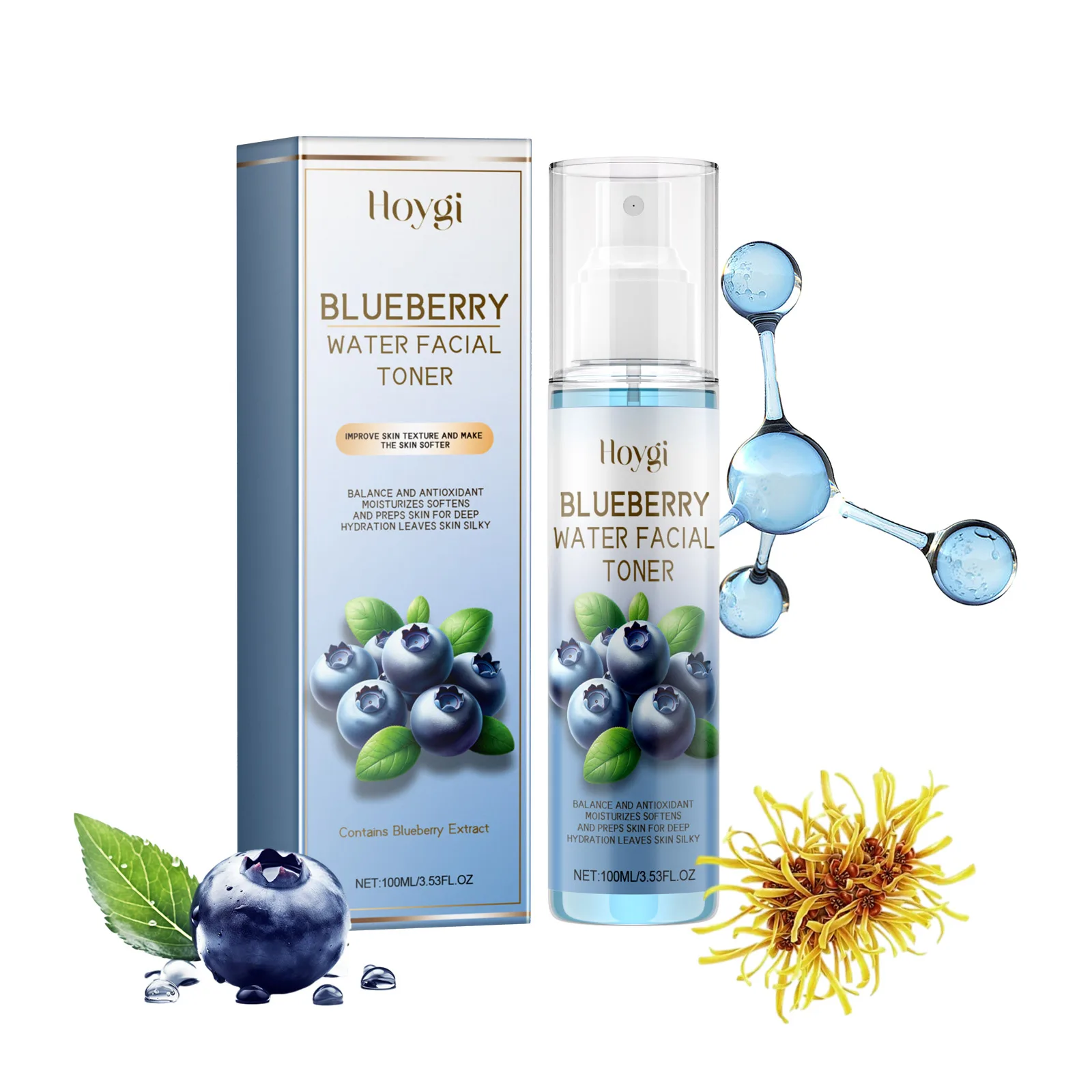 Hoygi Blueberry Moisturizing Toner Refreshing Non Greasy Reduce Pigment Dark Yellow and Acne Skin Moist Water Facial Toner