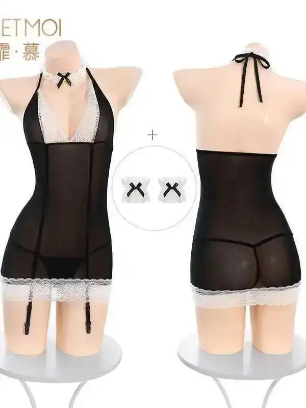 Pizzo completo per tutto il corpo Bella borsa sexy Abito alla moda Elegante sexy puro desiderio Mini abito in pizzo a rete Top dolce 2025 Nuovo trasparente FU8T