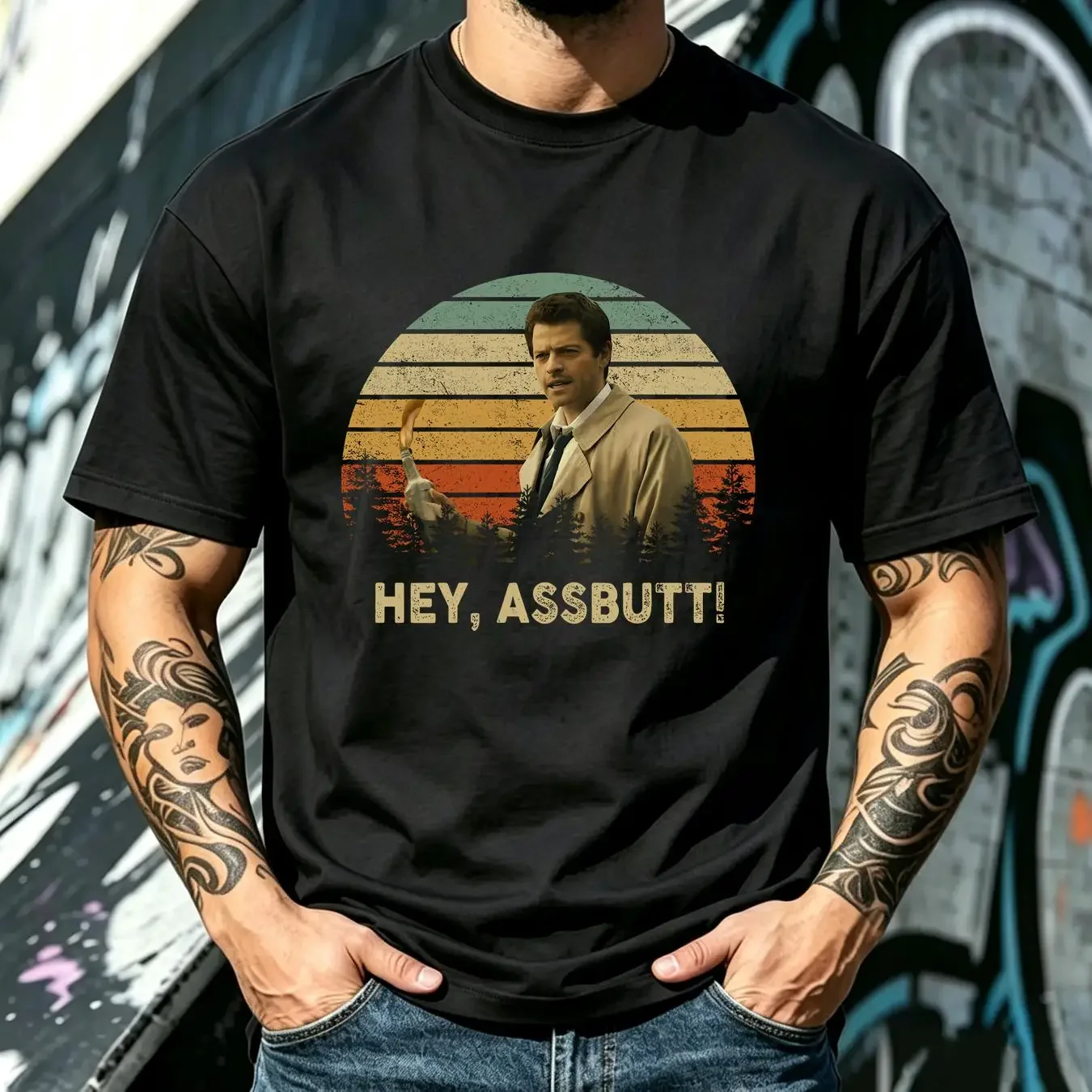 washed T Shirt Misha Collins Hey Assbutt Vintage Movies Quote s For  vintage Washed Breathable Stylish Stretched Slightly Soft