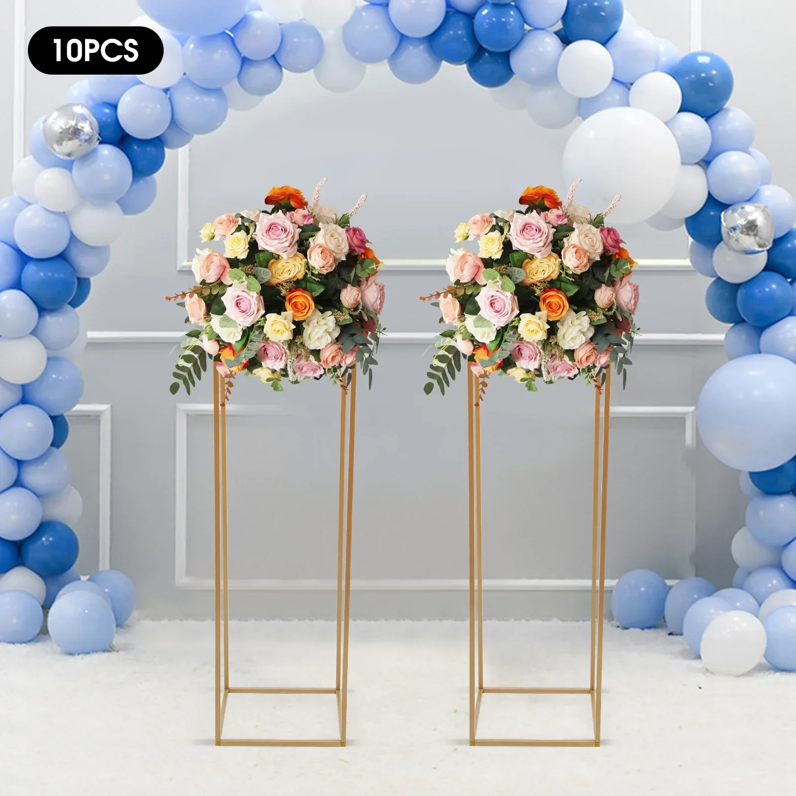 

10Pcs Geometric Metal Flower Stands, 80cm Tall Gold Flower Stand Road Lead Metal Floor Vase Column, Centerpiece Rectangular
