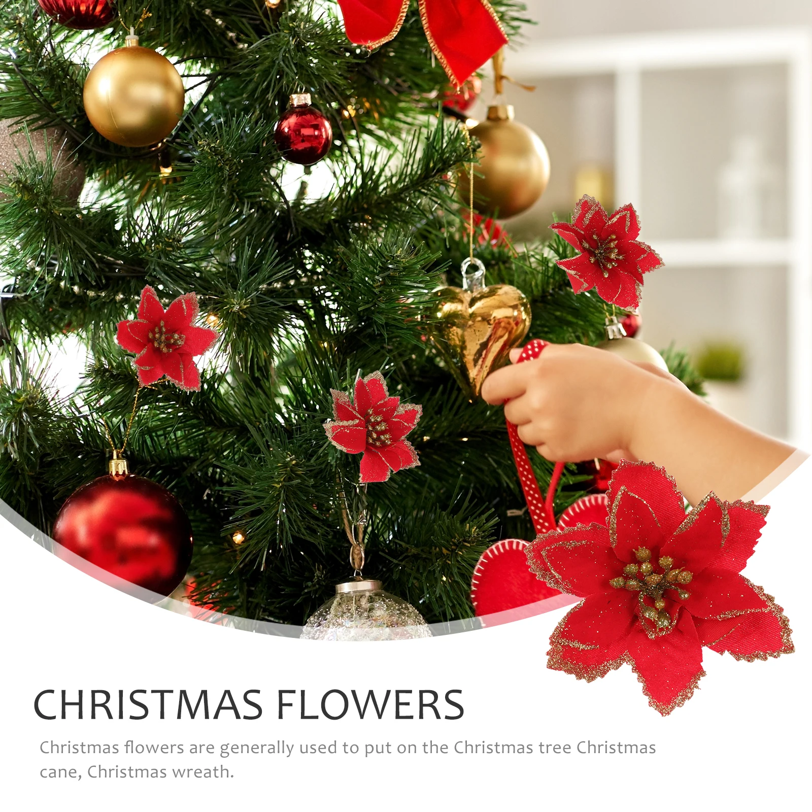 

24 Pcs Artificial Christmas Trees Flower Decoration Xmas Decors Flowers Decorative Red Fabric Lifelike