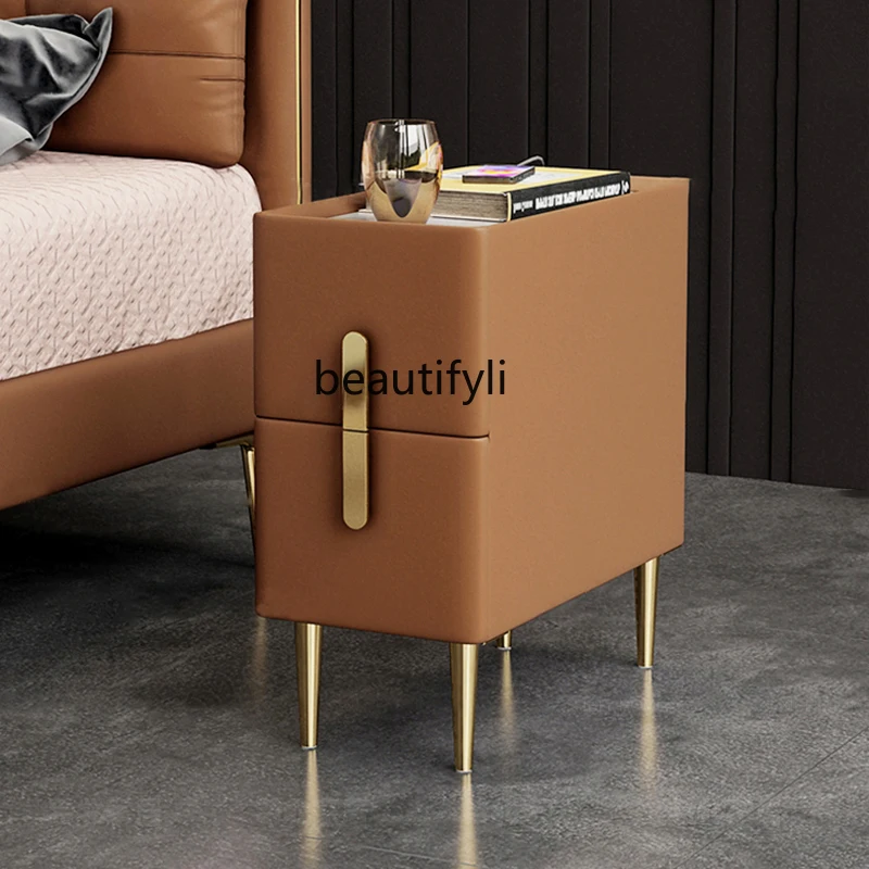 Nordic Style Modern Bedroom Bedside Cabinet Simple Ultra Narrow Stone Plate Mini Bedside Table Small