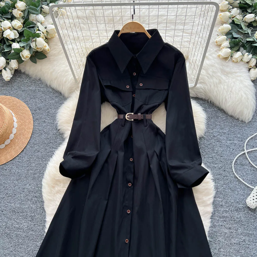 Long Dress Women Dresses A Line Vestidos High Waist Y2k Streetwear Elegant Splice Party Night Work Turn Down Collar Full Sleeve