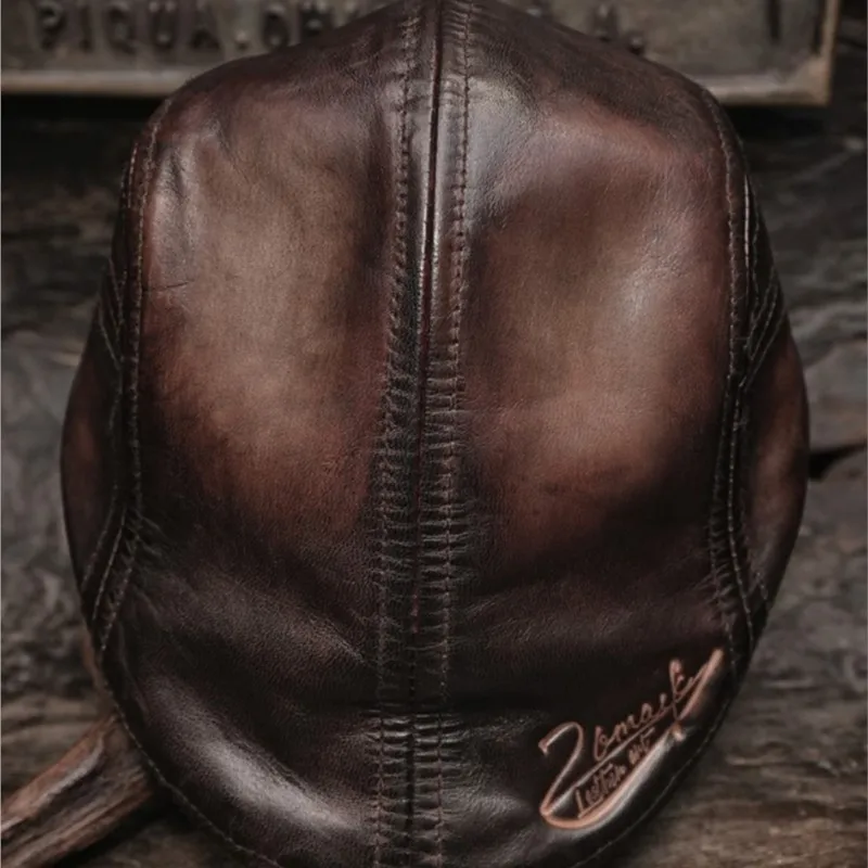 

Leather peaked cap son drop mud dyed men's casual vintage Beret horse INS front hat lady