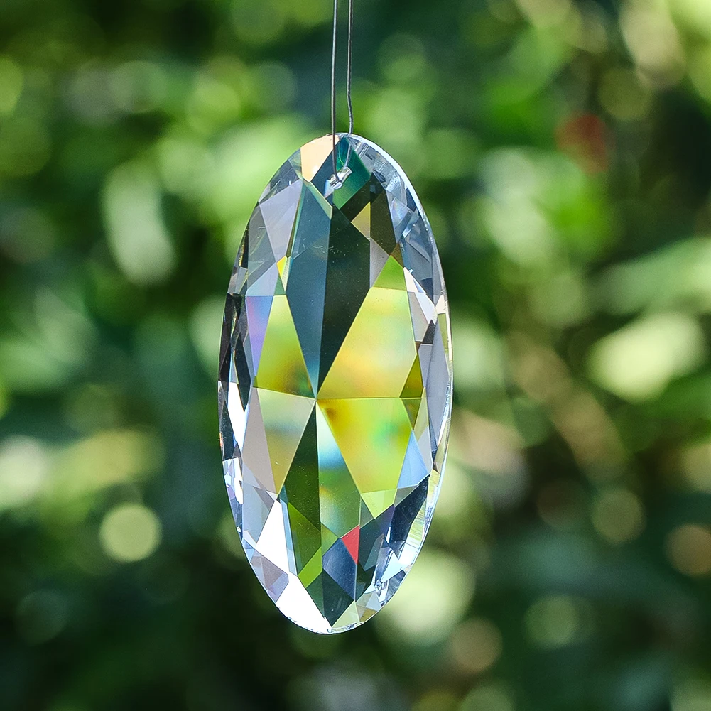 

89mm Diamond Suncatcher Crystal Prism Pendant Window Hanging Decor Rainbow Maker Paperweight Chandelier Parts Single-sided Flat