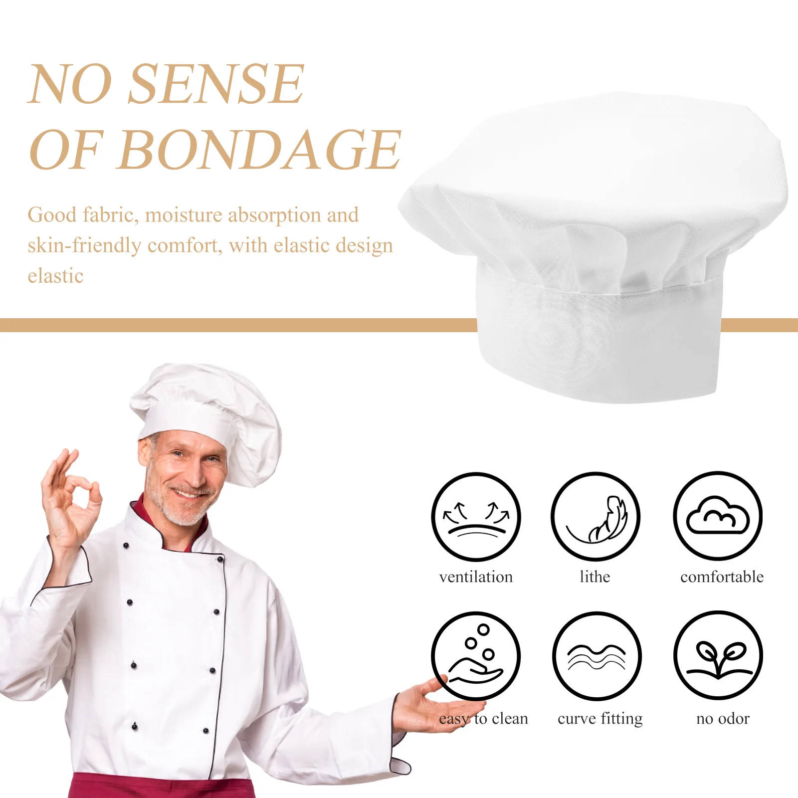 Chef Hat Unisex Cotton Cloth Kitchen Cooking Cap Moisture Absorbent Elastic For Restaurant Bakery Cooks Waiters