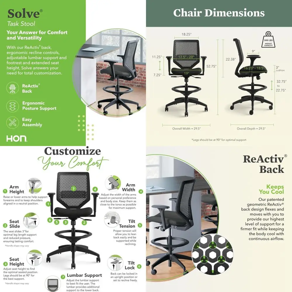 

Ergonomic Standing Desk Chair with Lumbar Support and Footrest, Adjustable Height Office Chair