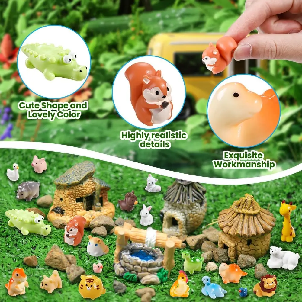 36pcs Mini Resin Animal 36 Styles Tiny Resin Animals Miniature Small Animal Figures for Micro Fairy Garden Landscape Accessories