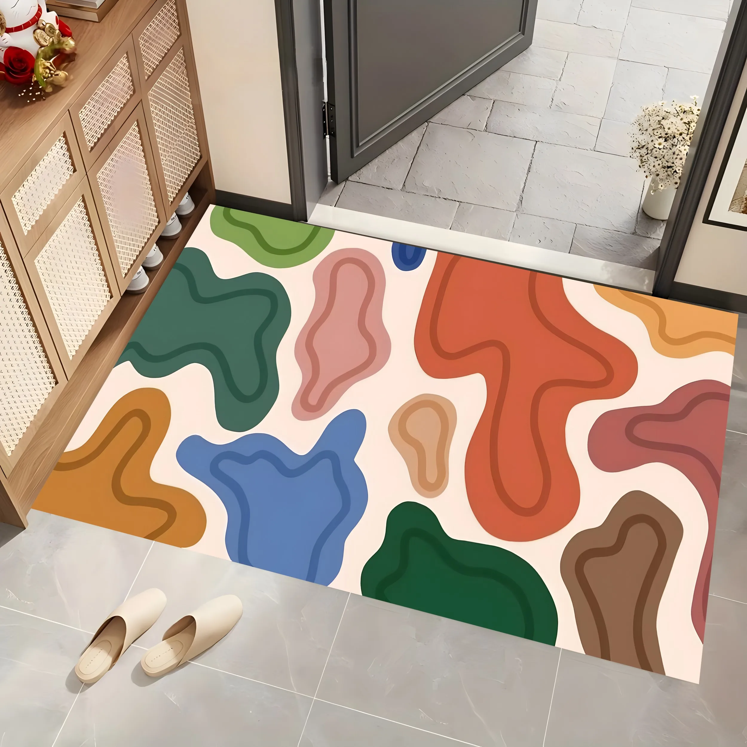 Large Area Rug with Irregular Colored Fluid Blocks, Dopamine Healing Style, for Living Room and Bedroom