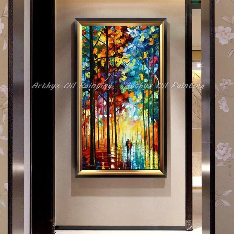 Arthyx Hand Painted Knife Tree Landscape Oil Painting On Canvas,Modern Abstract Wall Art,Picture For Living Room,Home Decoration