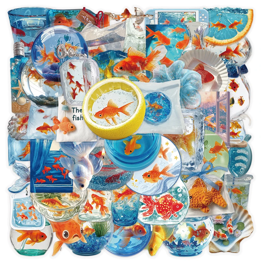 10/30/50 Stück niedliche Goldfisch-Aufkleber im Ins-Stil, ästhetische Kawaii-Cartoon-Transparentaufkleber, DIY-Koffer-, Handy- und Gitarren-Aufkleber zur Dekoration