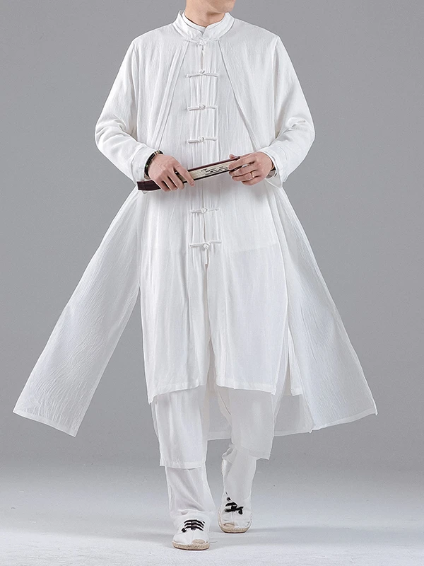 

Новая китайская традиционная длинная мужская одежда для тай-чи, весенне-летний костюм для дрифтинга, дао-пао, большой размер, имитация двух частей, в стиле Тан.