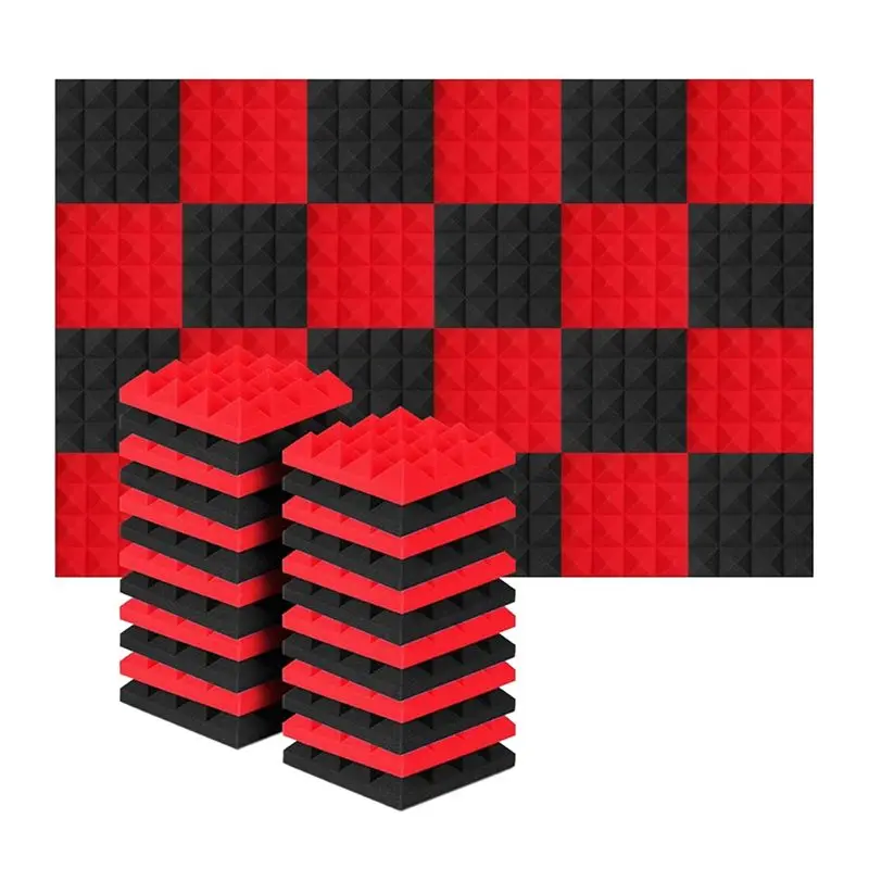 A84X-24Pcs 25X25x5cm Studio Acoustic Soundproof Foam Pyramid Noise Insulation Sound Absorption Treatment Panels