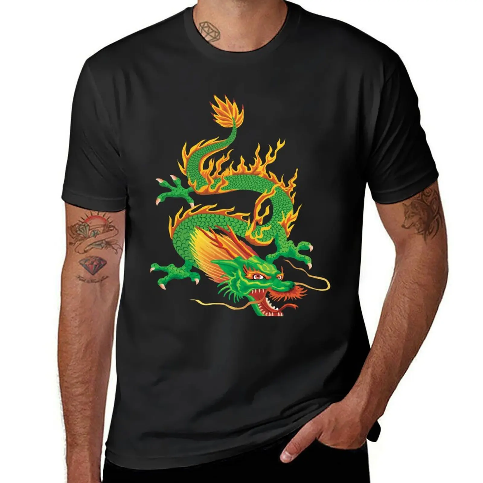 Green Oriental Dragon T-Shirt customs design your own for a boy anime clothes men graphic t shirts