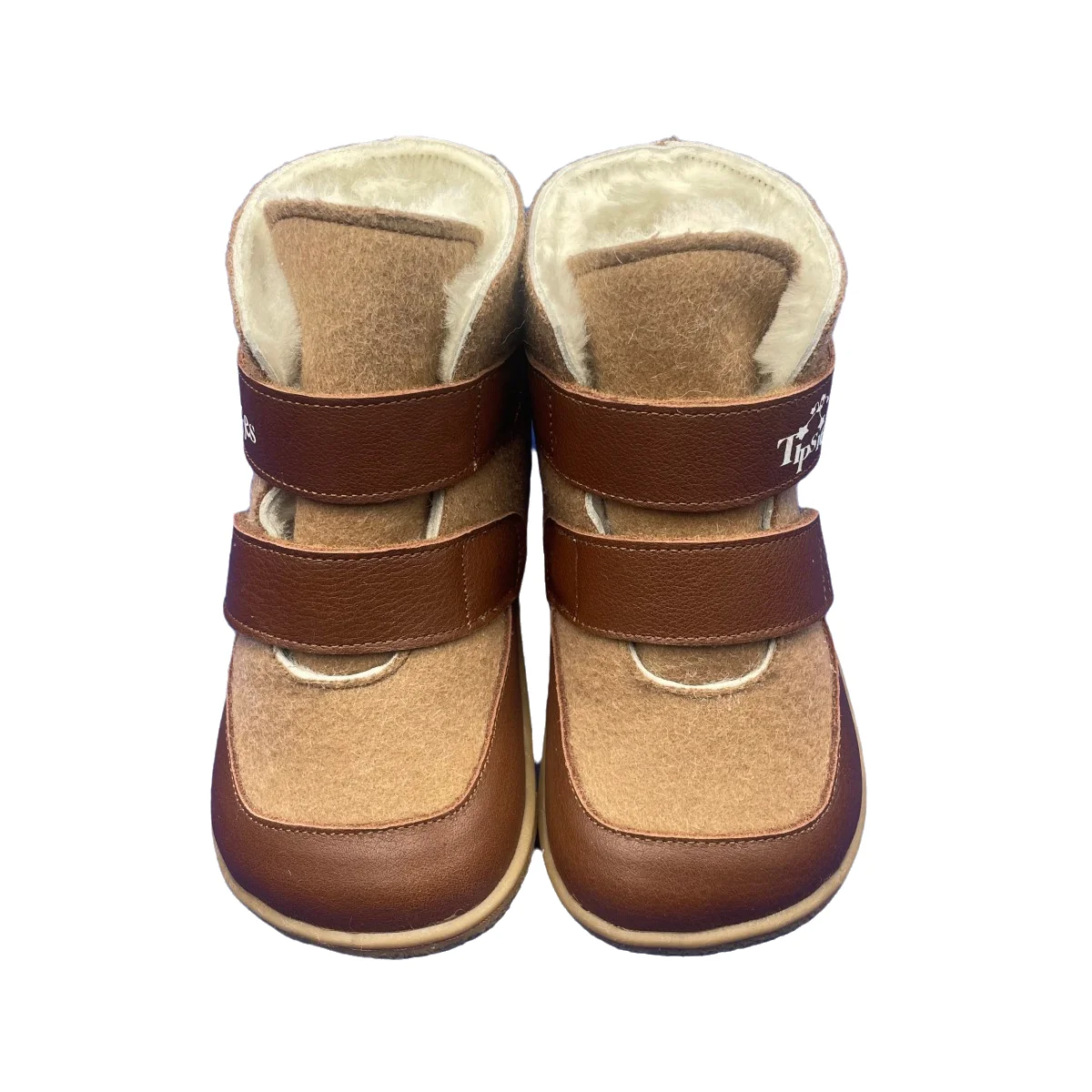 TipsieToes-bota de invierno de cuero genuino, descalzo, dos correas, con forro de piel auténtica, plantilla para bebé, niño, niña, niño, cálido