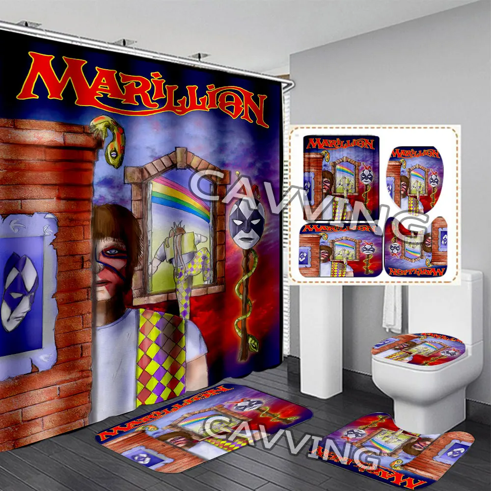 MARILLION Rock 3D Shower Curtains Waterproof Bathroom Curtain Anti-slip Bath Mat Set Toilet Rugs Carpet Home Decor