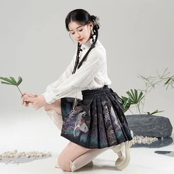 2024 chinese ethnic style printing horse face skirt new retro fashionable temperament hanfu skirt fairy versatile pleated skirt