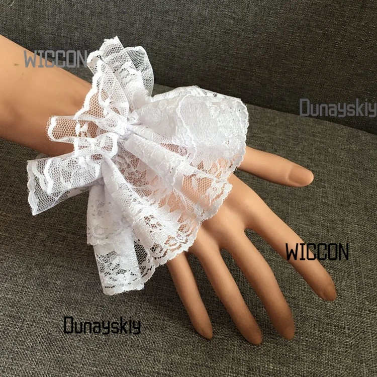 Gants en dentelle Lolita – Ensemble de manchettes à manches courtes pour boîte de nuit/Cosplay Halloween/Natal/Oktoberfest/Pâques