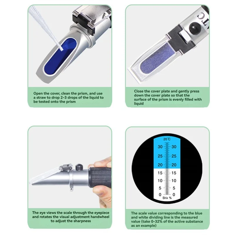 

-FQYL 0-32% Измеритель фруктового сахара Тестер сладости сока Алюминиевый ручной сахарный рефрактометр Измеритель концентрации резки жидкости