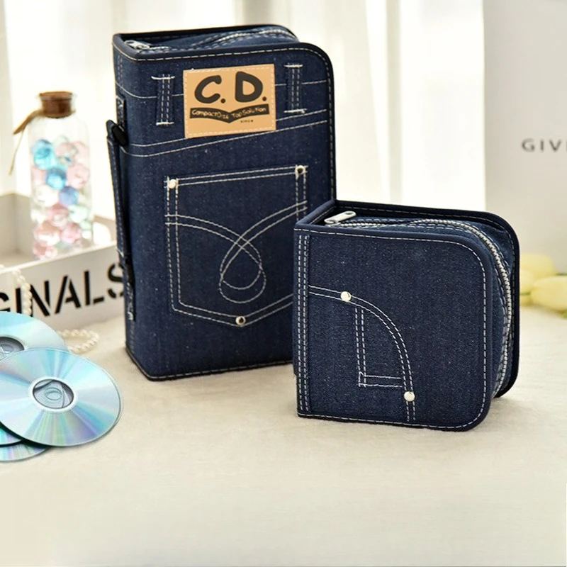 Denim CD Album Storage Bag 60/128 Discs DVD Organizer Holder Portable Disc Case for Students