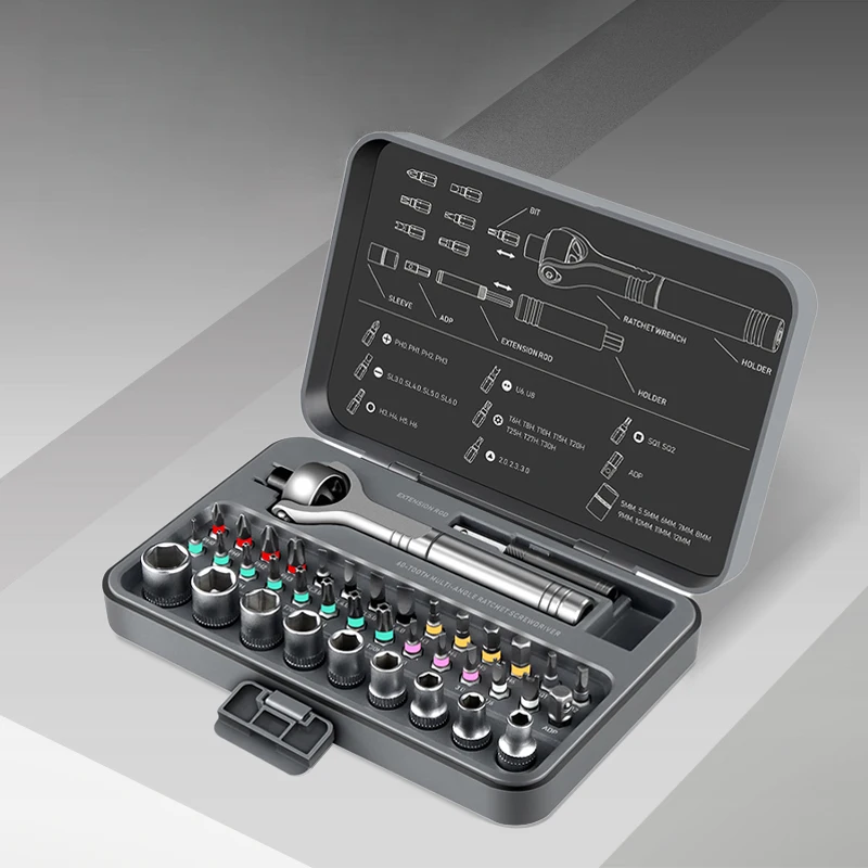 

2026 New Ratchet Screwdriver Set Magnetic Wrench Semi-automatic Multi-purpose Sleeve Toolbox Bicycle Repair Tools DIY Tools Kit