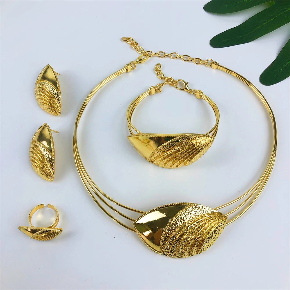 

TITI Luxury Design Jewelry Set For Women Dubai Nigeria Jewelry Quality Necklace Big Earrings Bangle Wedding Party Gift