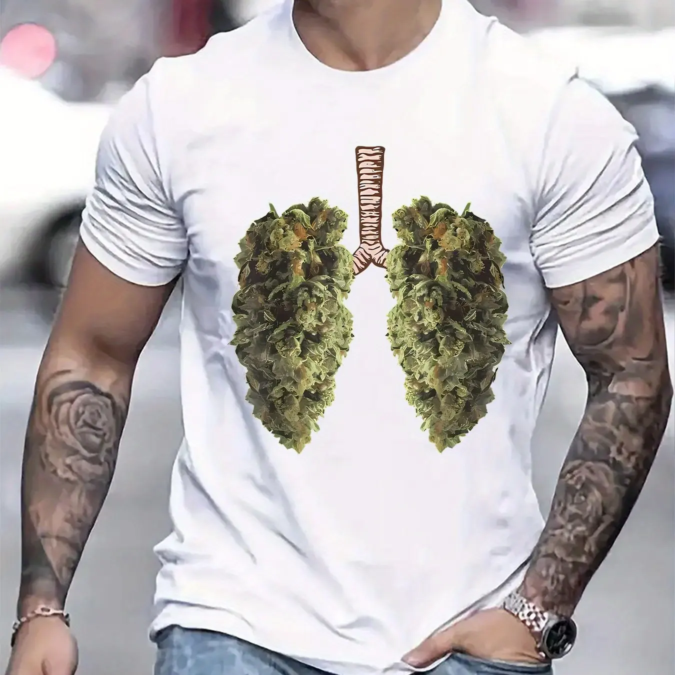 Men Leaf Lungs Graphic T-Shirt Breathable Polyester-Spandex Blend Regular Fit Casual Tee for Outdoor Wear Men Clothing