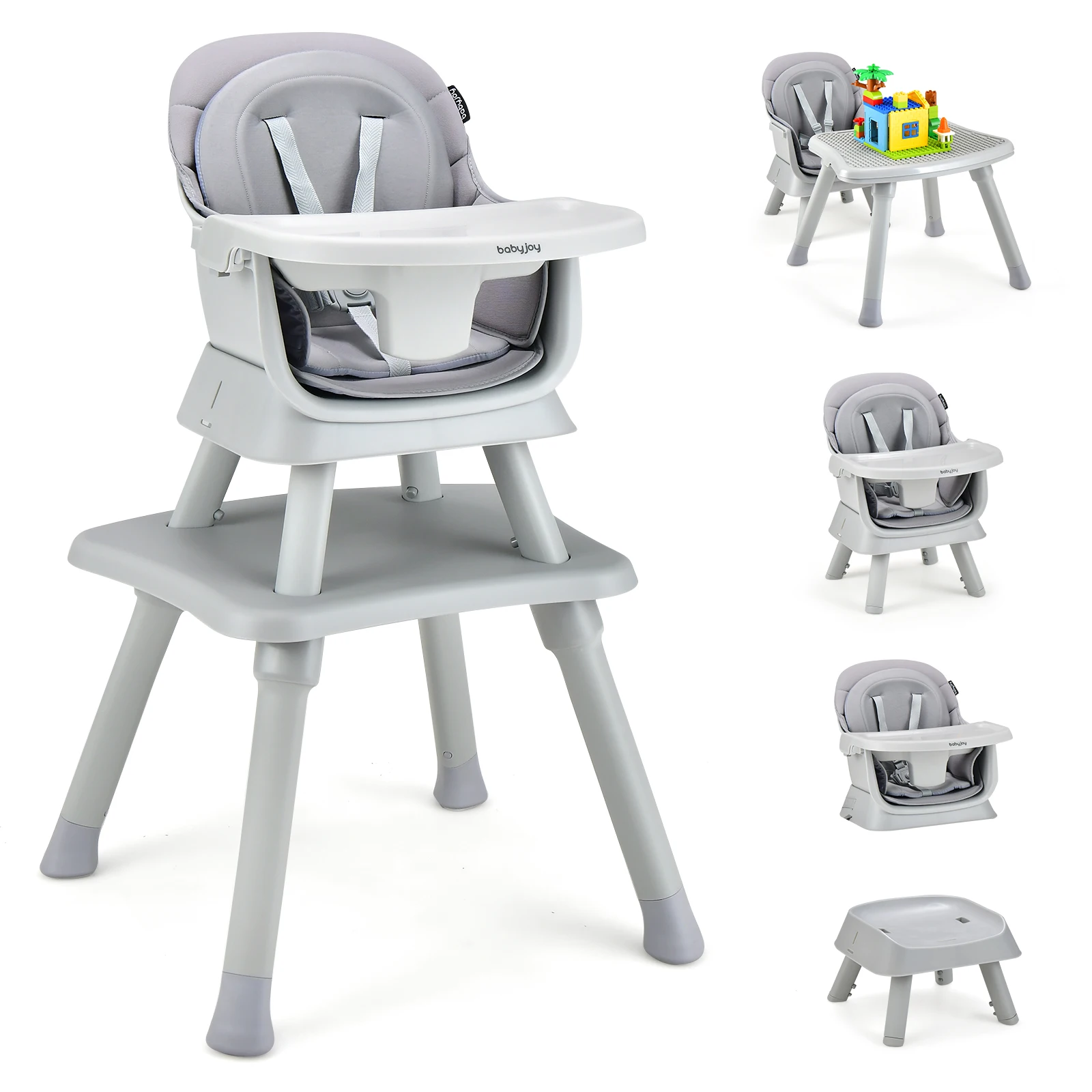 8-in-1 Baby High Chair Convertible Dining Booster Seat w/ Removable Tray Grey