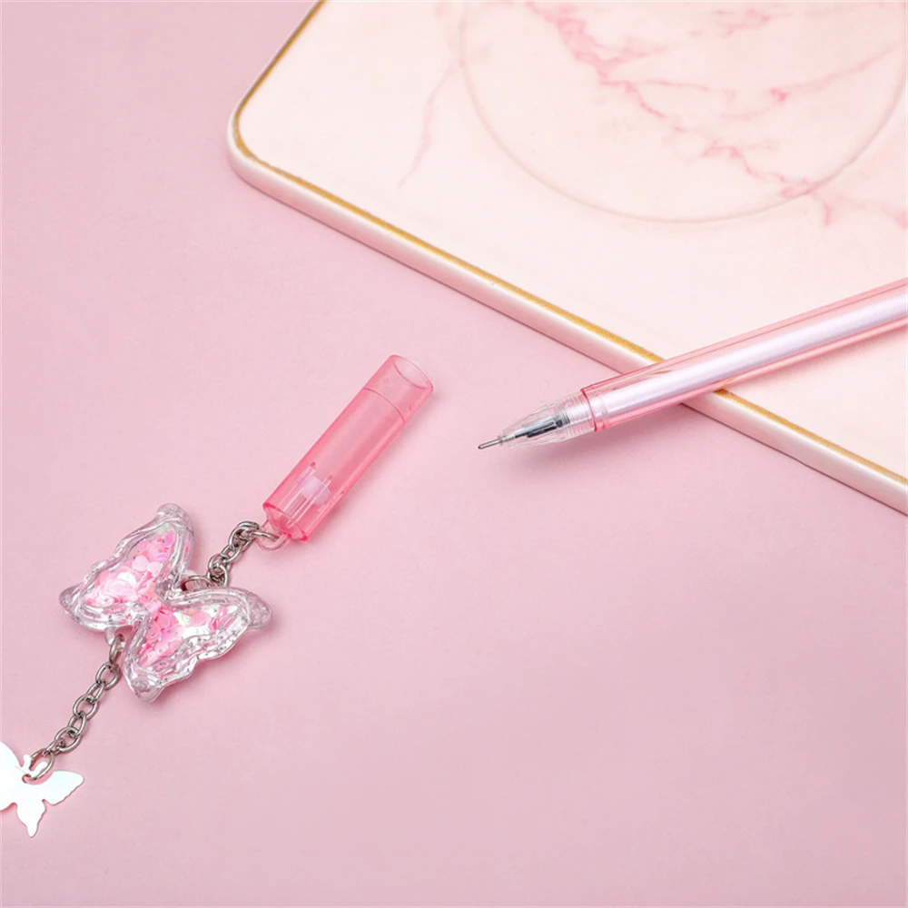 Cute Cartoon Butterfly Pendant Gel Pen 0.5mm Black Ink Kawaii School Supply Stationery Lovely Writing Exam Sign Pen School Gift