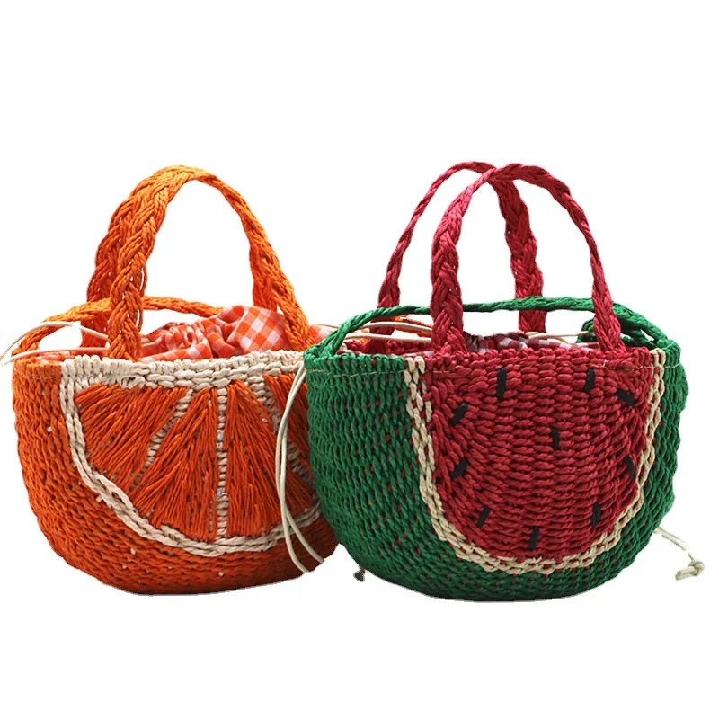 New Watermelon Straw Women Shoulder Bags Luxury Designer Fashion Bohemia Female Crossbody Bag Handmade Children\'s Fruit Handbag