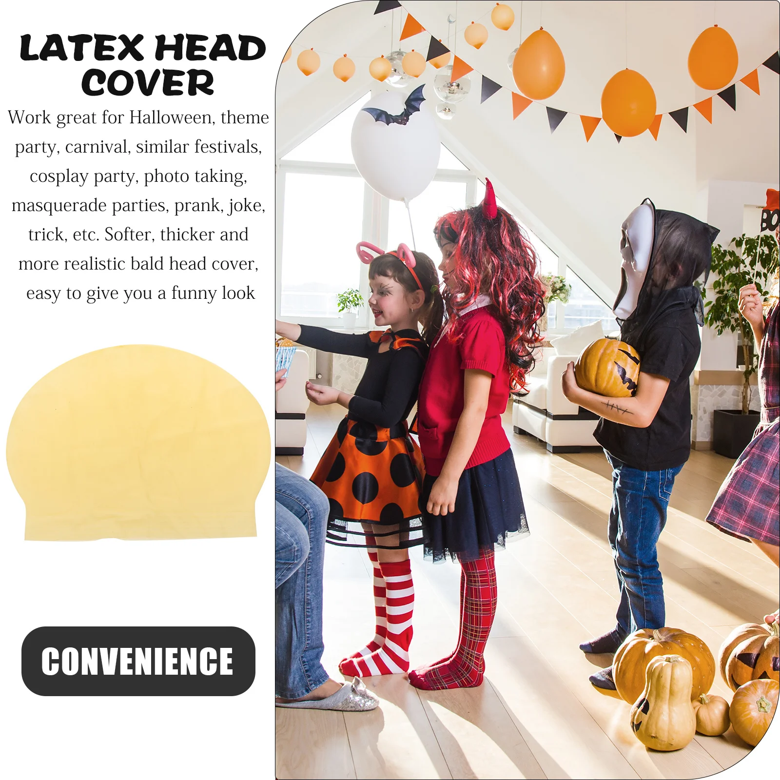 غطاء رأس أصلع من اللاتكس، مريح للبشرة، آمن للمكياج، إكسسوار للبالغين، فستان مزحة للهالوين