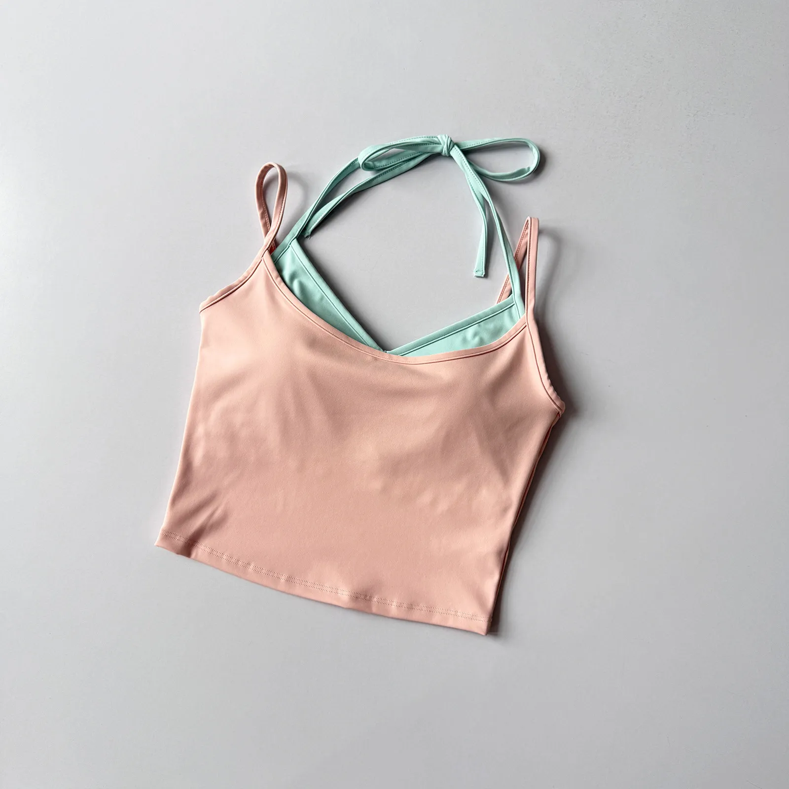 Sexy Kontrastierender Zweiteiliger Einteiler mit Doppelten Schulterträgern, Neckholder-Sport-BH für Fitness, Yoga, Pilates und Lauftraining – Detail 7