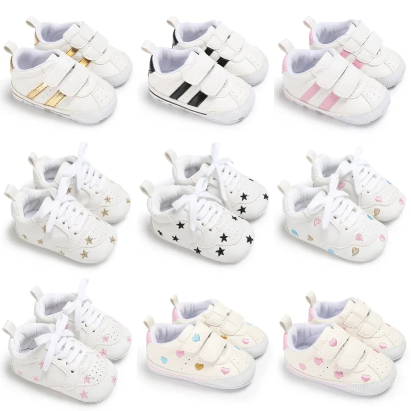 Spring and Autumn New Product Sports Colorful Five Star Baby Shoes Learning Shoes Soft soled White Shoes 0-12 Month Baby Shoes