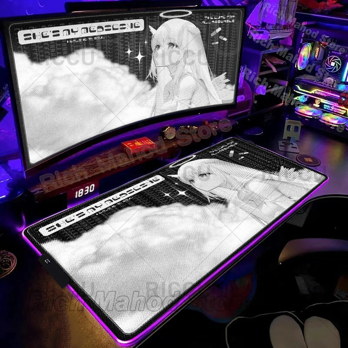 

Playmat Mouse Pad Rgb Black Pixel Angel Girl Desk Mat Gaming LED Backlit Mousemat Gamer XXL Rubber Keyboard Pad Desk Accessories