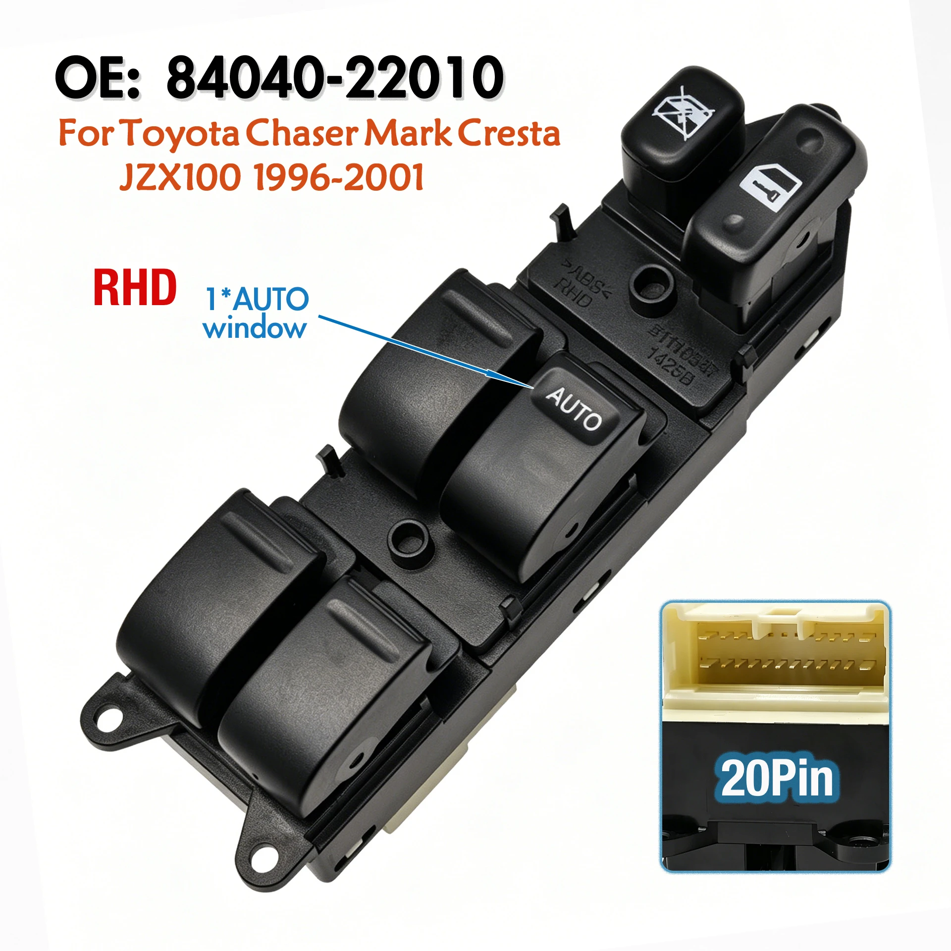 84040-22010 For Toyota Chaser Mark Cresta JZX100,RHD Front Right Electric Master Power Window Control Switch Adjustment Button