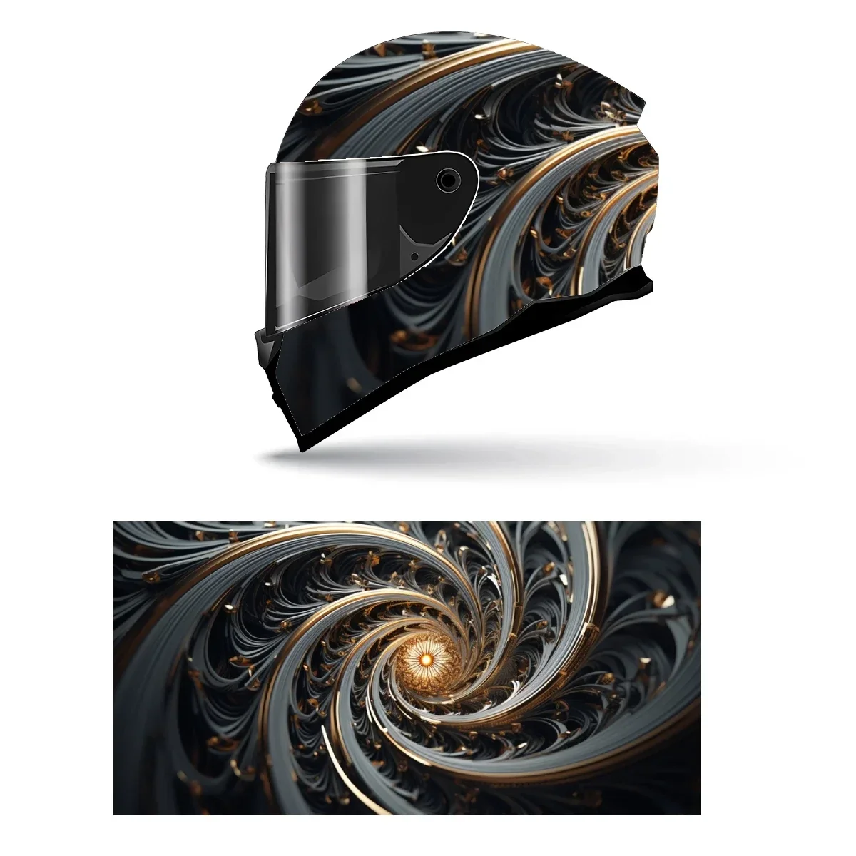 Adesivo Decorativo para Capacete de Motocicleta com Arte em Espiral Metálica, Gráfico de Corrida, Envelopamento de Vinil