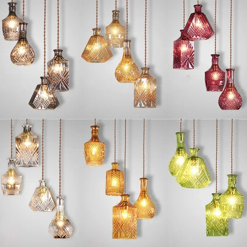 Vintage Pendant Lights Clear Glass Hanging Antique Bottles  Lamp E27 for Dinning room Home Decor Planetarium