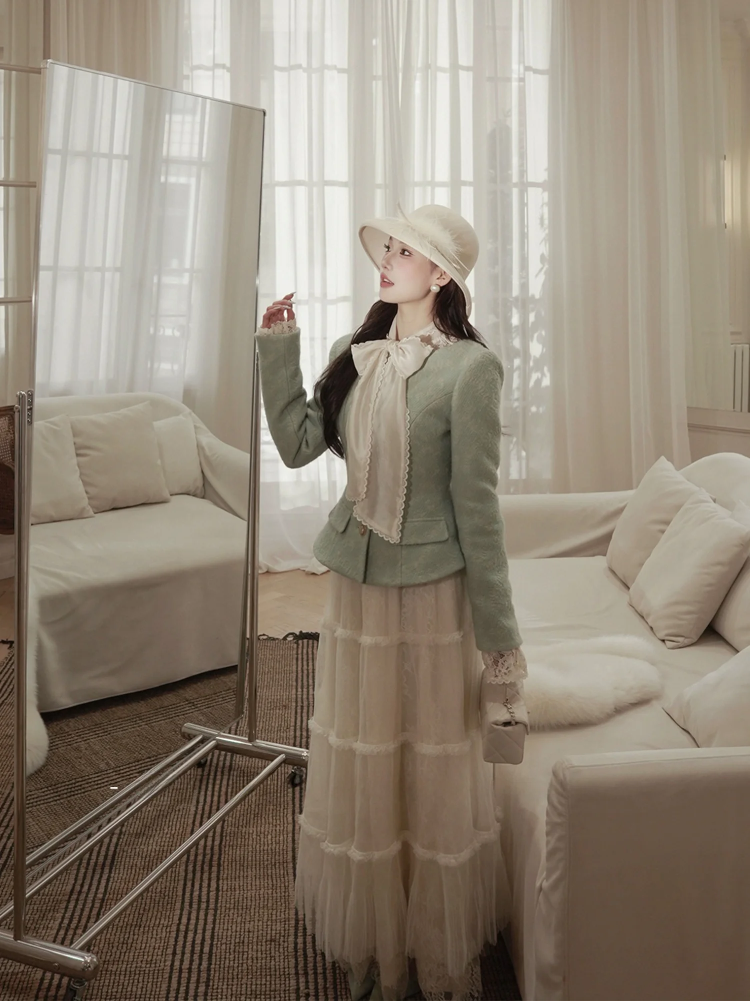 

Original Design Du down Puffer Jaet Waist-Cinching k Pattern Embroidery Small Fraance Sle White Du Feather Coat