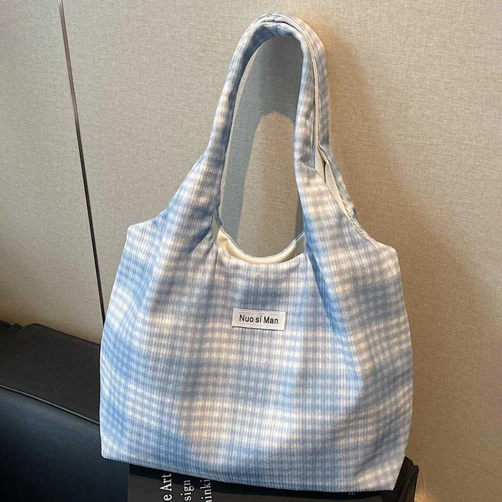 

Casual Plaid Canvas Shoulder Bags for Women Large Capacity Commuting Small Square Underarm Bags Trendy Grid Print Totes Pack