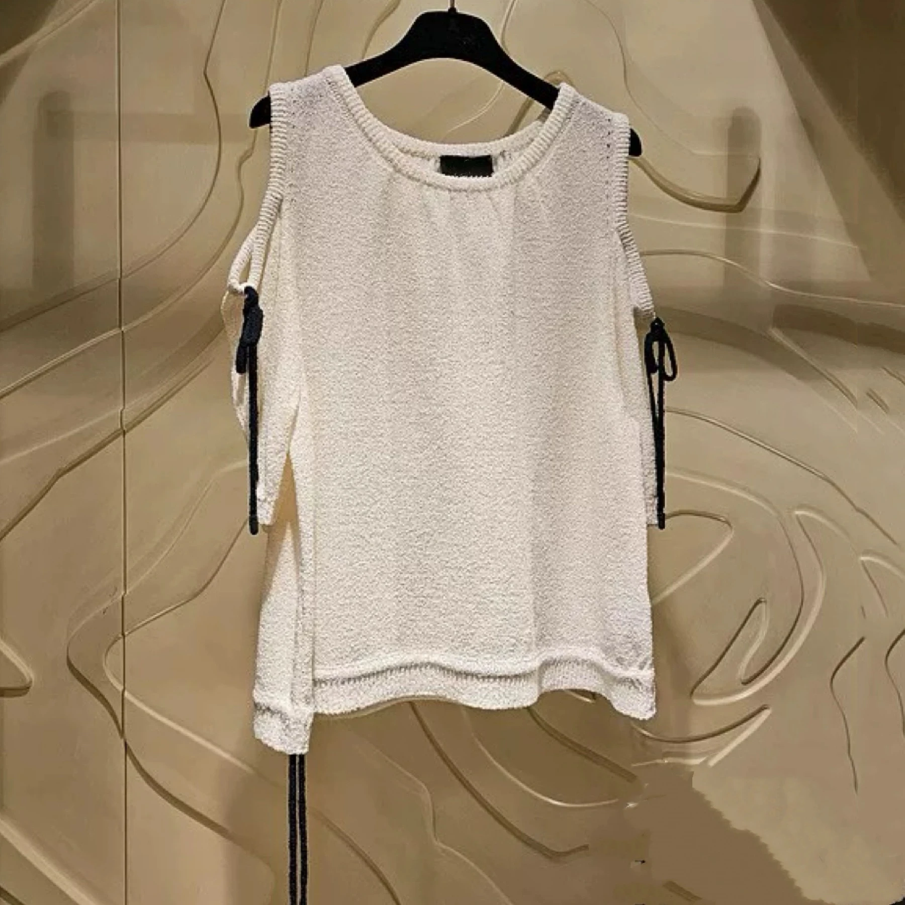 

Spring Knitted Slim Fit Vest Women's oulder Bared round Ne Dstring Casual Wear High Cotton Blend Comfortable Outerwear