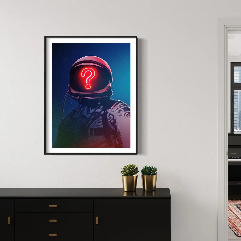 Modern Astronaut Space Fantasy Canvas Paintings Space Neon Question Mark Posters and Prints Wall Art Living Room Home Decoration