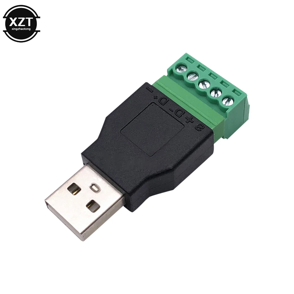Solderless USB To 5P Terminal USB2.0 Solderless Plug Male Female USB A Male Green Terminal ConnectorUSB Solderless Plug