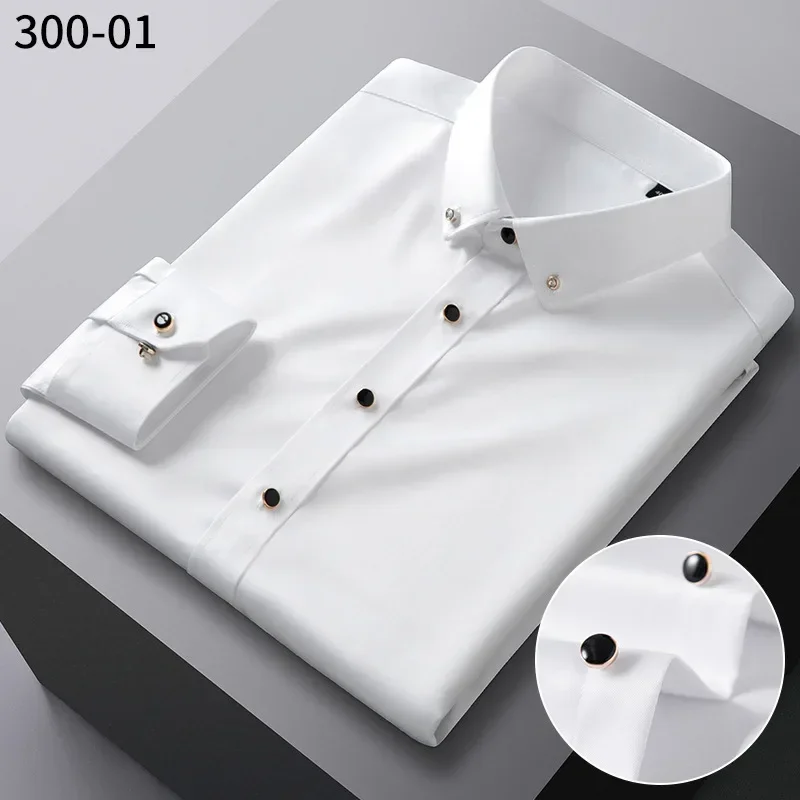 

5XL Ice Silk Shirts Men Long Sleeve Drill Button Men Dress Shirts Long Sleeve White Silky Business Formal Social No Iron